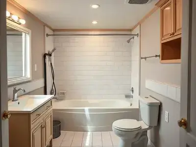 Complete bathroom remodel with new tub, vanity, and tile