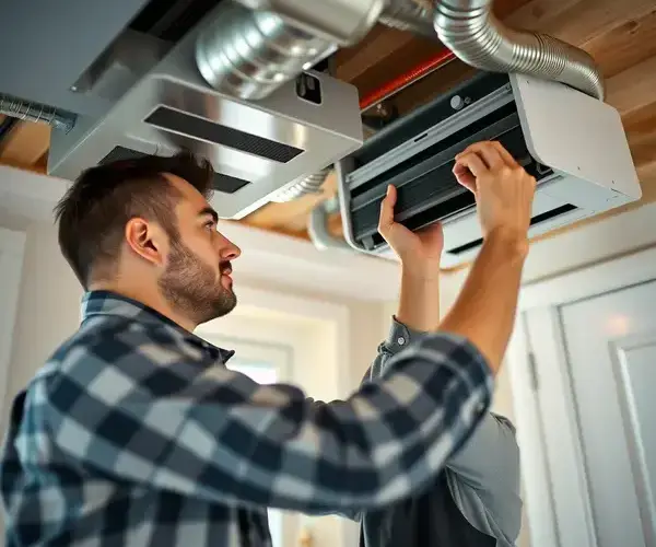 Professional HVAC technician installing heating and cooling system